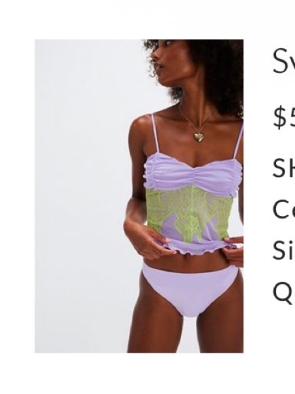 Free People Sweet Nothings Lilac Camisole with Cream Lace Trim
